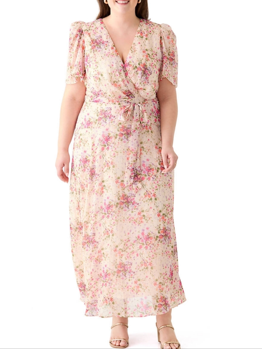 Belk .Dress Blush Pink Floral Wrap Maxi Dress with Tie Waist Brand Masion Tara